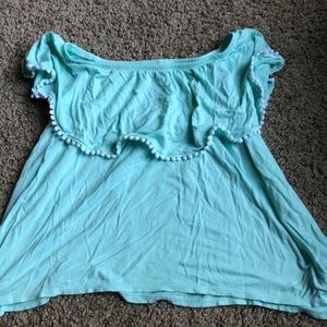Teal Off the Shoulder Tee